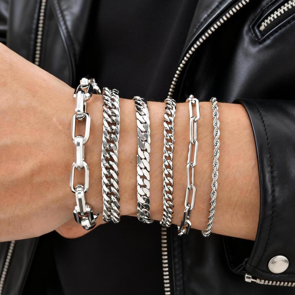 Punk Silver Color Men's Chain  - đánh giá và giá Ceramic Link Bracelet