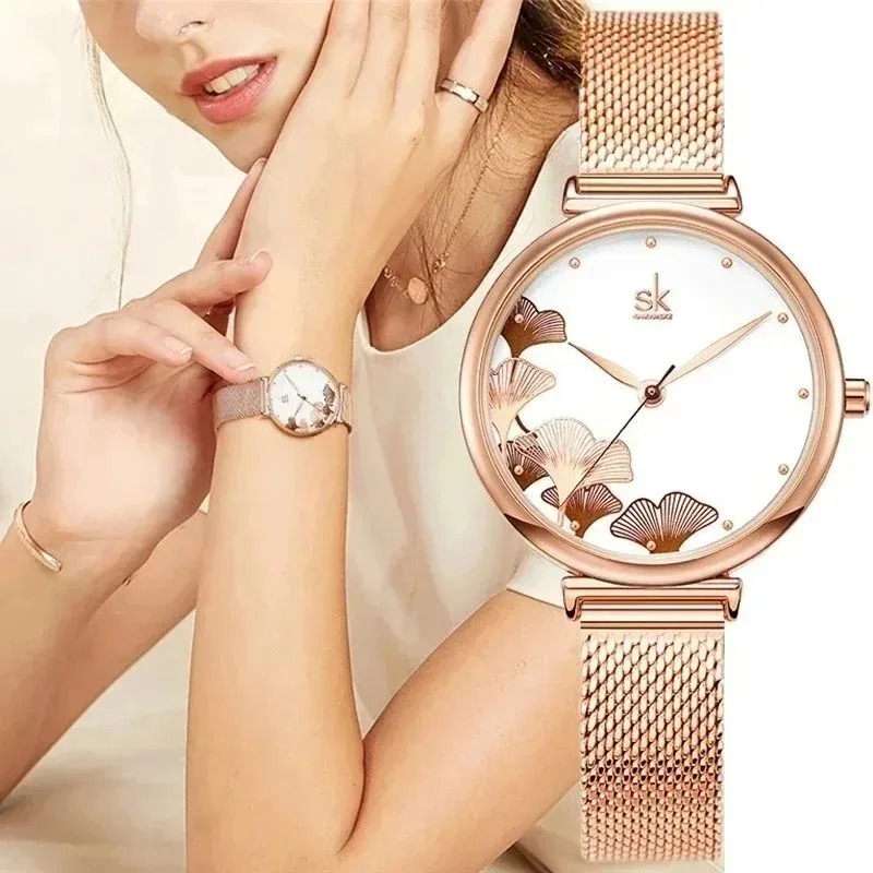 Luxury Women's Ginkgo Leaf Wat - đánh giá và giá Stainless Mesh Band